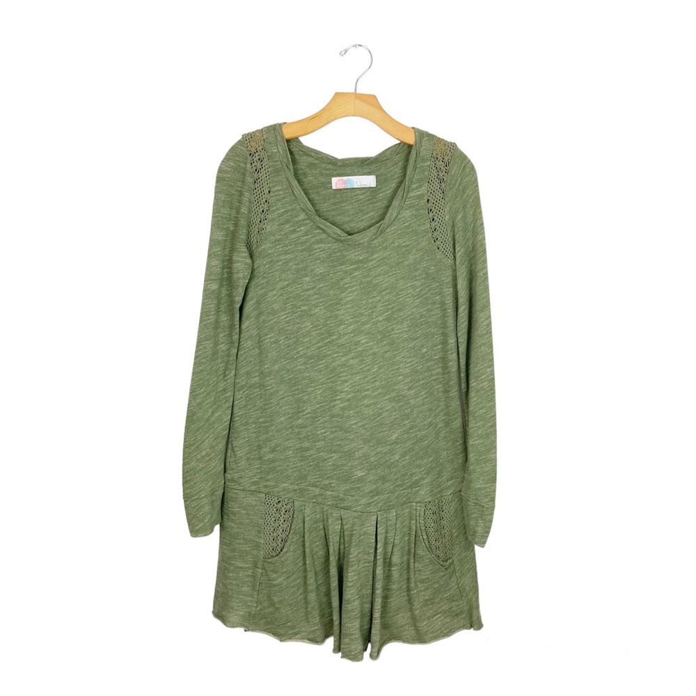 FP Beach Free People Light Green Knit Drop Waist Crochet Trim Dress Small
